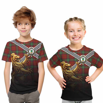 Seton Crest Tartan Kid T-Shirt with Golden Lion Emblem Celtic Style Youth XL Size14 - Tartan Vibes Clothing