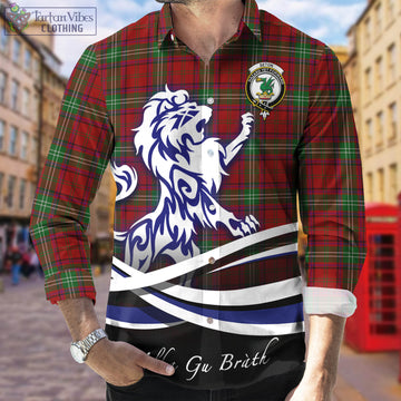 Seton Tartan Long Sleeve Button Up Shirt with Alba Gu Brath Regal Lion Emblem Men's Shirt - Tartan Vibes Clothing