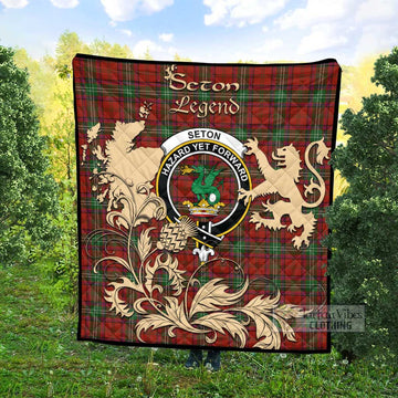 Tartan Vibes Clothing Seton Tartan Quilt with Family Crest and Scottish Symbol Style