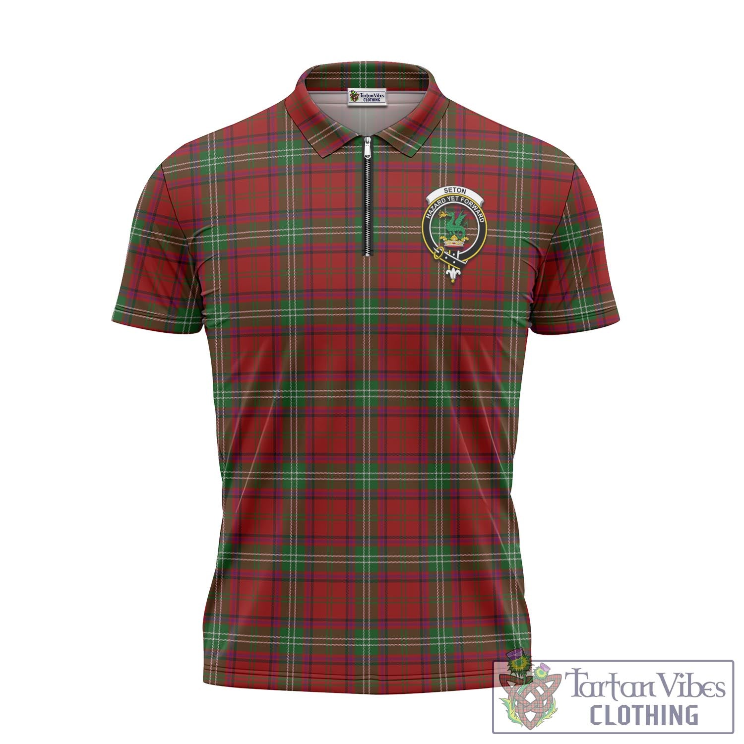 Seton Tartan Zipper Polo Shirt with Family Crest Unisex - Tartan Vibes Clothing