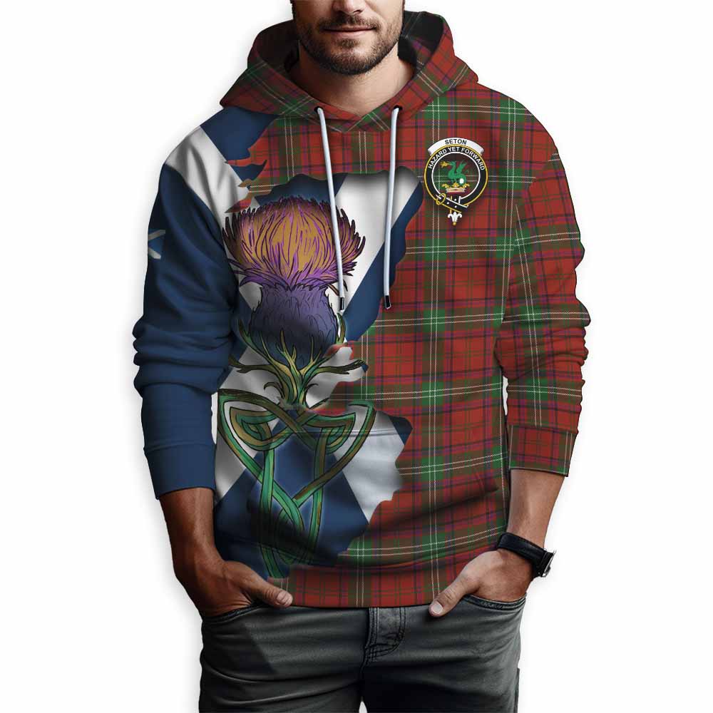 Tartan Vibes Clothing Seton Tartan Family Crest Hoodie Scottish Thistle Celtic Inspired