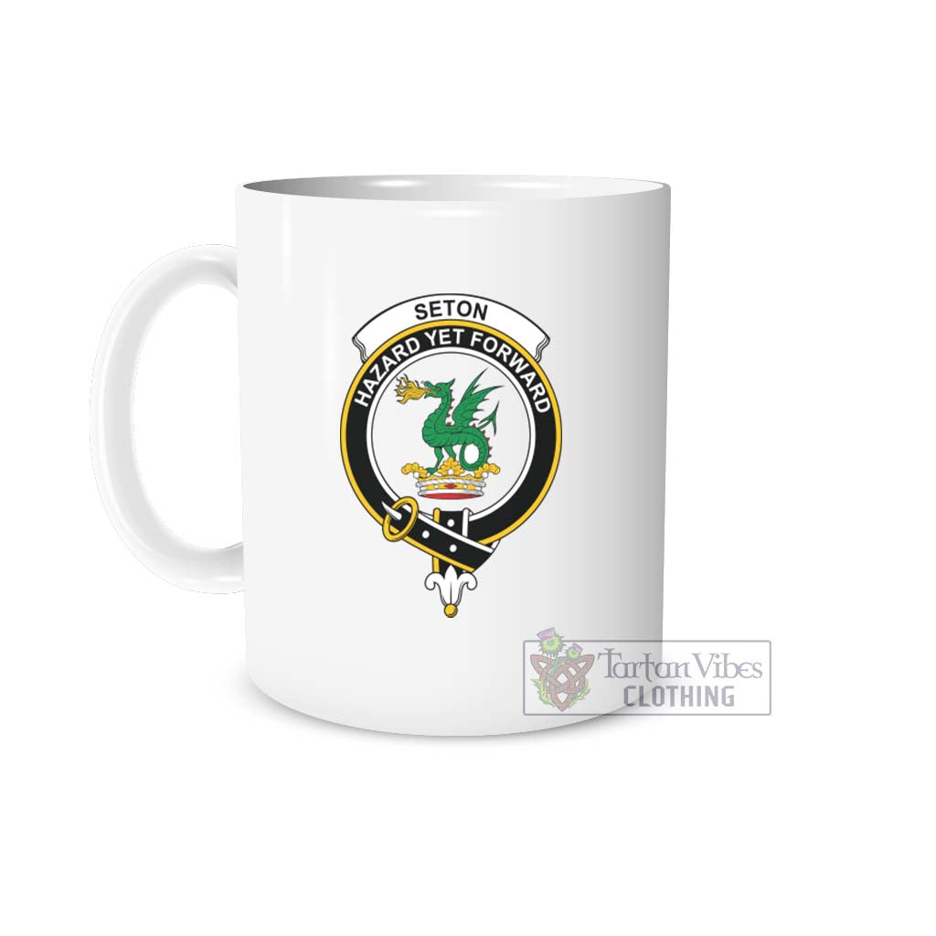 Seton Family Crest Ceramic Mug White - 2D-tartanvibesclothing