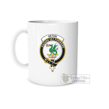 Seton Family Crest Ceramic Mug White - 2D-tartanvibesclothing