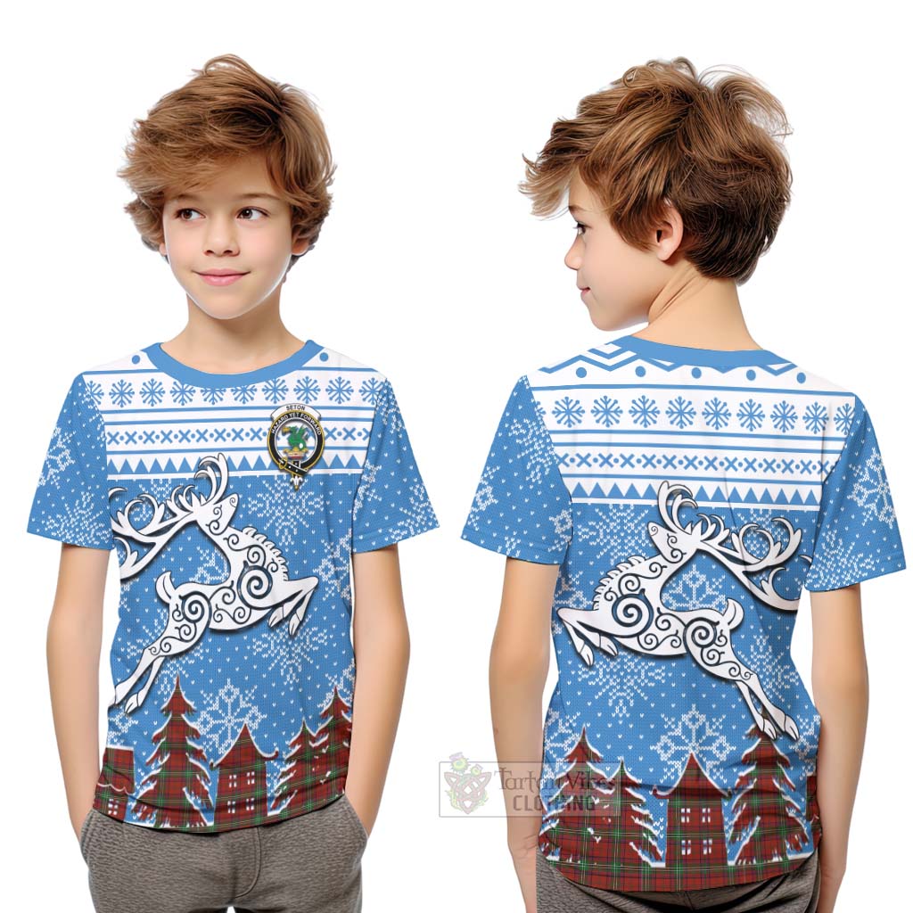 Seton Clan Christmas Kid T-Shirt Celtic Reindeer Style Youth XL Size14 - Tartan Vibes Clothing