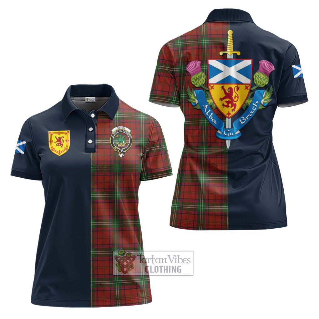 Seton Tartan Women's Polo Shirt Alba with Scottish Lion Royal Arm Half Style Women - Tartan Vibes Clothing