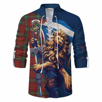Seton Tartan Family Crest Ghillie Kilt Shirt with Scottish Majestic Lion Men - Tartan Vibes Clothing