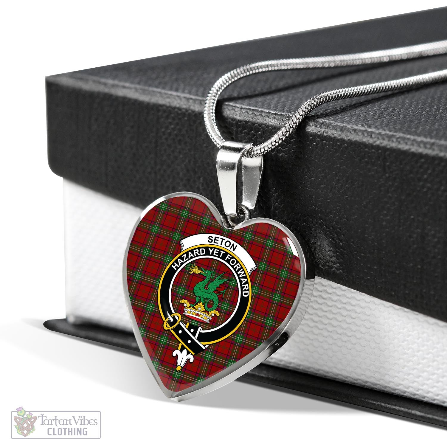 Seton Tartan Heart Necklace with Family Crest Luxury Necklace (Silver) No - Tartan Vibes Clothing