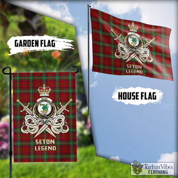 Seton Tartan Flag with Clan Crest and the Golden Sword of Courageous Legacy
