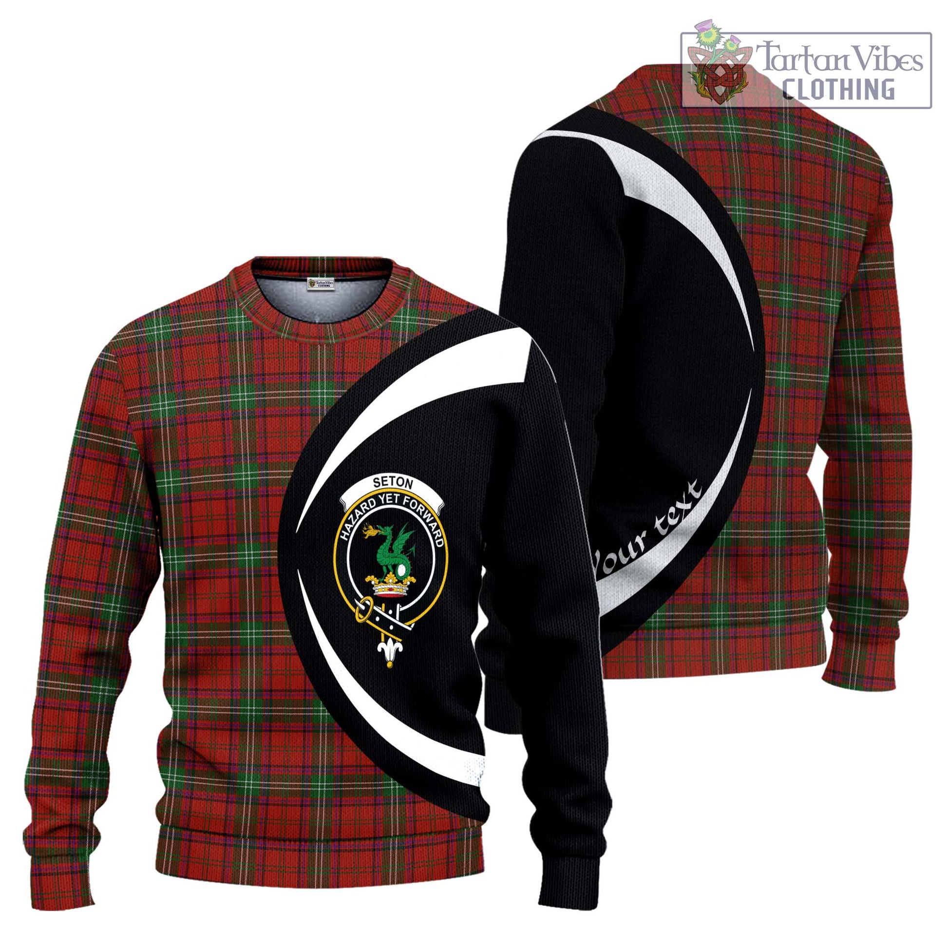 Seton Tartan Ugly Sweater with Family Crest Circle Style Unisex - Tartan Vibes Clothing