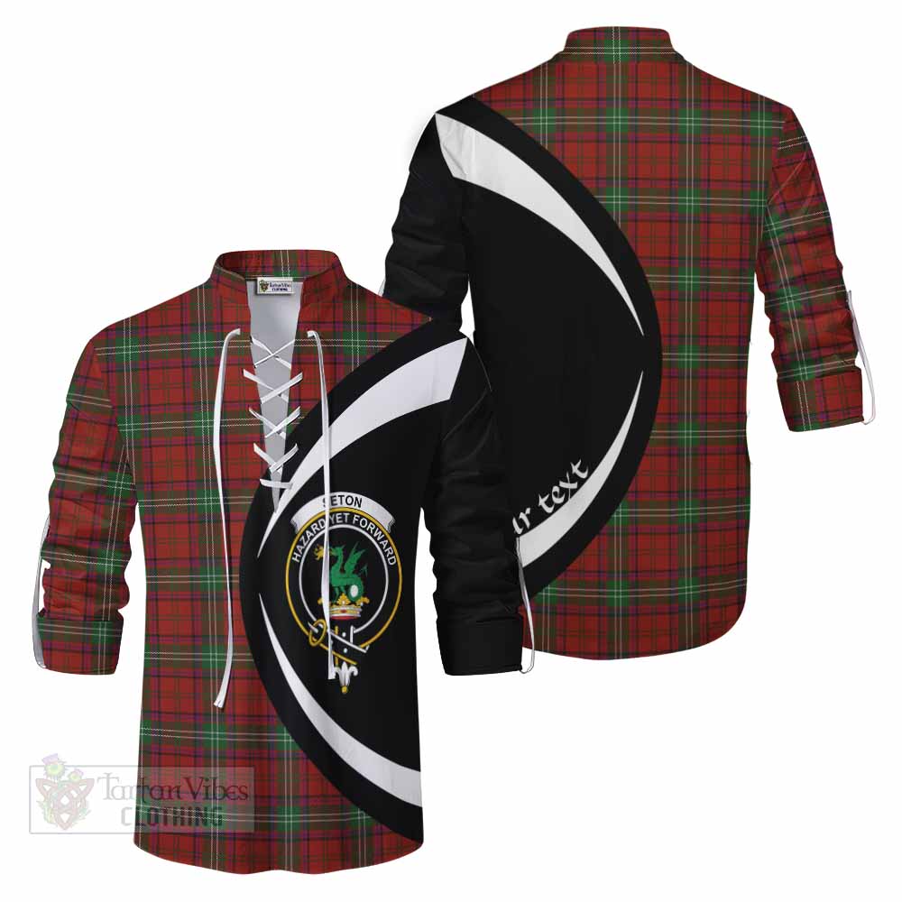 Seton Tartan Ghillie Kilt Shirt with Family Crest Circle Style Men - Tartan Vibes Clothing