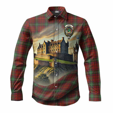Tartan Vibes Clothing Seton Tartan Family Crest Long Sleeve Button Shirt with Scottish Ancient Castle Style