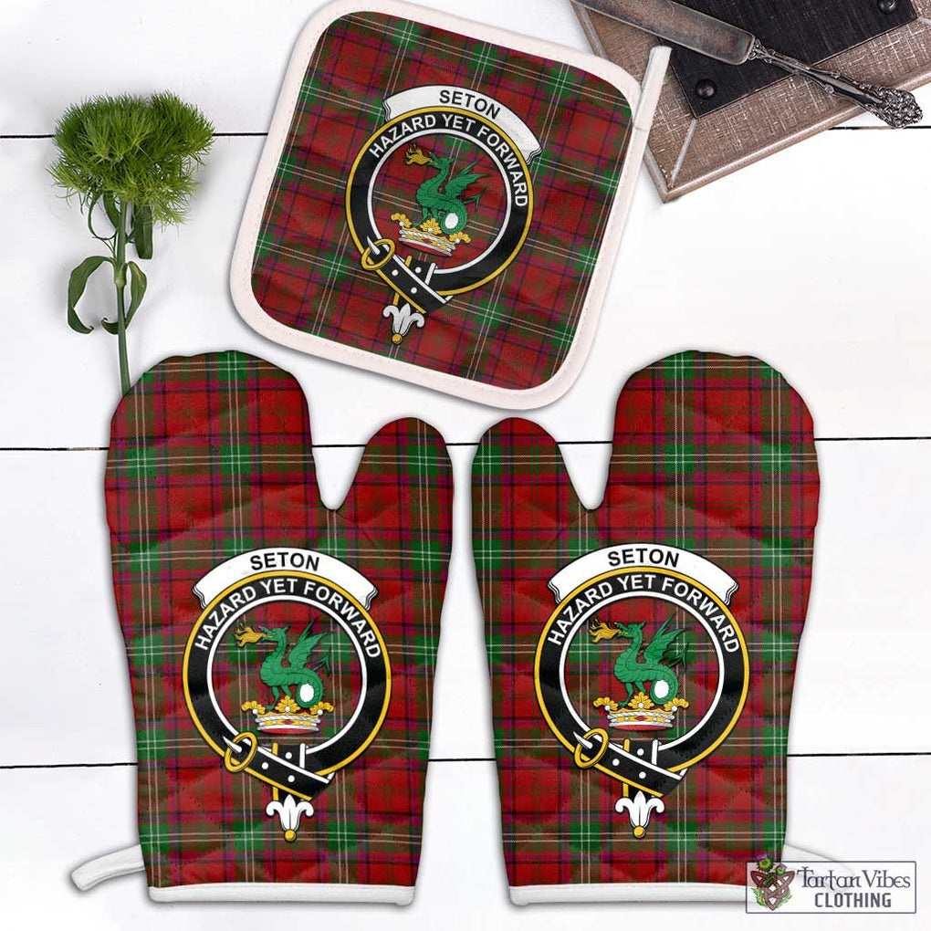 Seton Tartan Combo Oven Mitt & Pot-Holder with Family Crest Combo 2 Oven Mitt & 1 Pot-Holder Black - Tartan Vibes Clothing