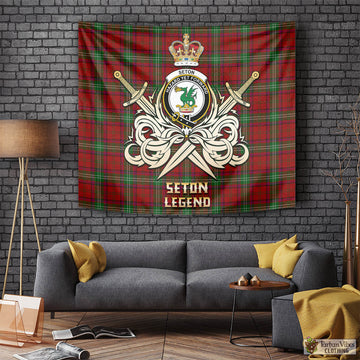 Seton Tartan Tapestry with Clan Crest and the Golden Sword of Courageous Legacy