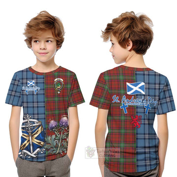 Seton Tartan Kid T-Shirt Happy St. Andrew's Day Half Tartan Style Youth XL Size14 - Tartan Vibes Clothing