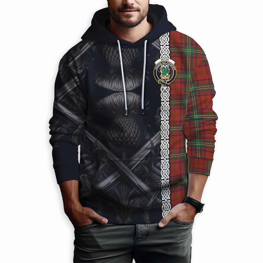 Seton Tartan Hoodie with Family Crest Cross Sword Thistle Celtic Vibes Pullover Hoodie - Tartan Vibes Clothing