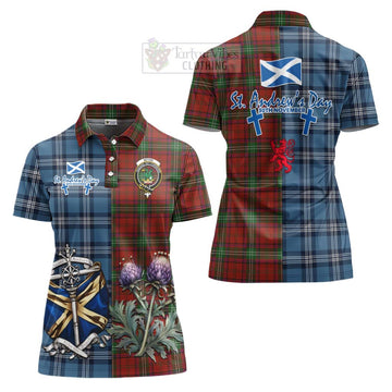 Seton Tartan Women's Polo Shirt Happy St. Andrew's Day Half Tartan Style Women - Tartan Vibes Clothing