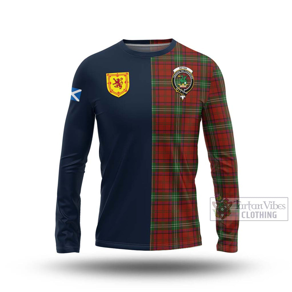 Seton Tartan Long Sleeve T-Shirt Alba with Scottish Lion Royal Arm Half Style Unisex - Tartan Vibes Clothing
