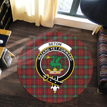 Seton Tartan Round Rug with Family Crest Premium Round Rug - Tartan Vibes Clothing