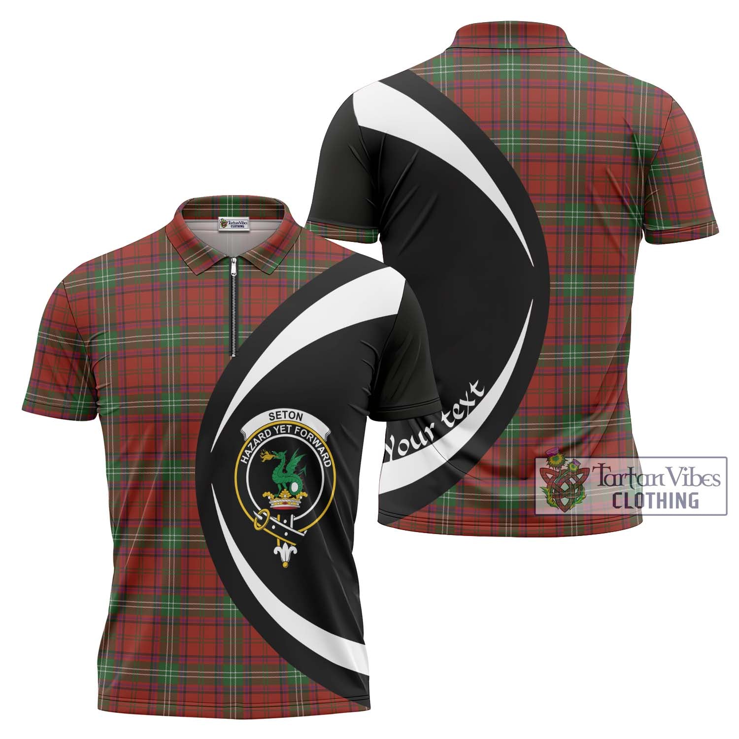 Seton Tartan Zipper Polo Shirt with Family Crest Circle Style Unisex - Tartan Vibes Clothing