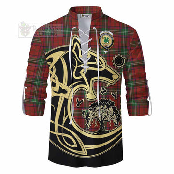 Seton Tartan Ghillie Kilt Shirt with Family Crest Celtic Wolf Style - Tartan Vibes Clothing