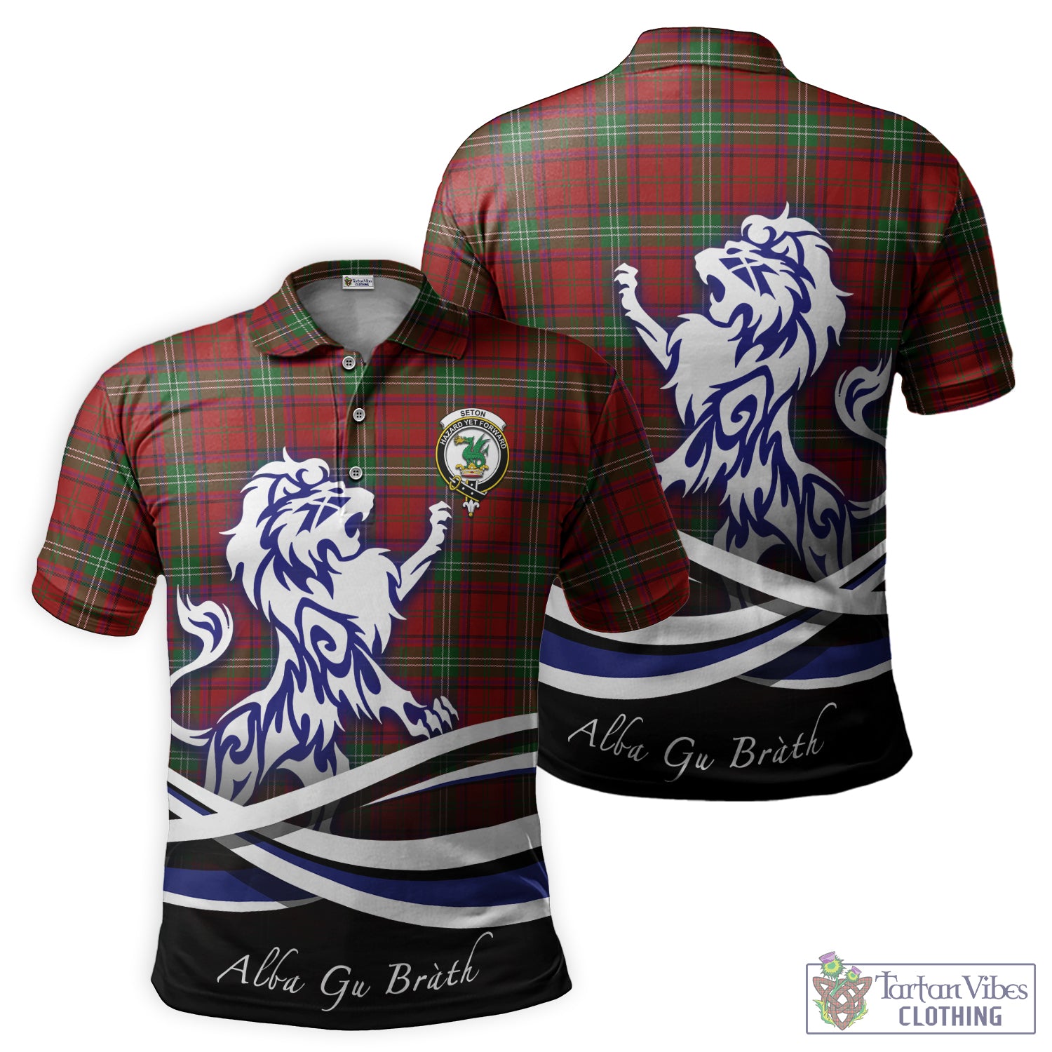 Seton Tartan Polo Shirt with Alba Gu Brath Regal Lion Emblem - Tartan Vibes Clothing