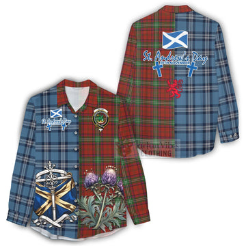 Seton Tartan Women's Casual Shirt Happy St. Andrew's Day Half Tartan Style - Tartan Vibes Clothing