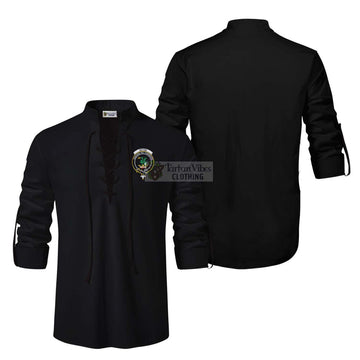 Seton Clan Crest Ghillie Kilt Shirt Men Black - 2D-tartanvibesclothing