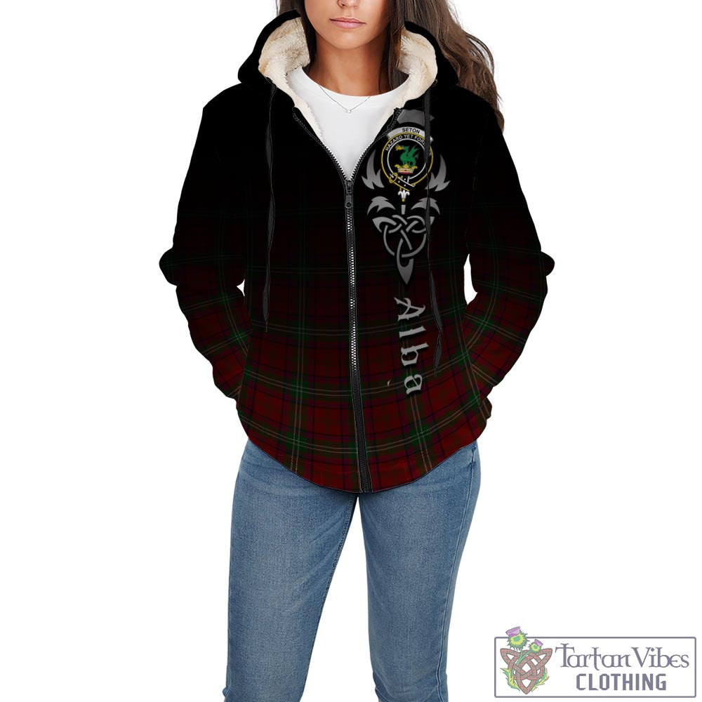 Seton Tartan Sherpa Hoodie Featuring Alba Gu Brath Family Crest Celtic Inspired - Tartan Vibes Clothing