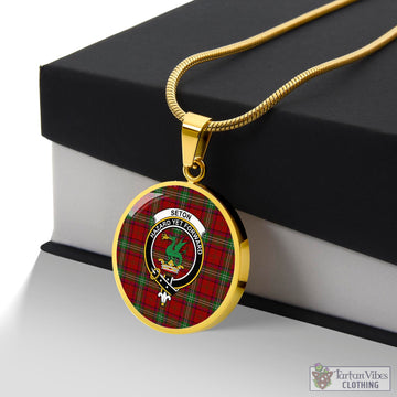 Seton Tartan Circle Necklace with Family Crest