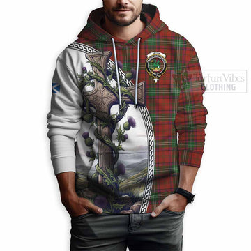 Seton Tartan Hoodie with Family Crest and St. Andrew's Cross Accented by Thistle Vines - Tartan Vibes Clothing