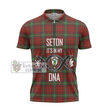 Seton Tartan Zipper Polo Shirt with Family Crest DNA In Me Style - Tartanvibesclothing Shop