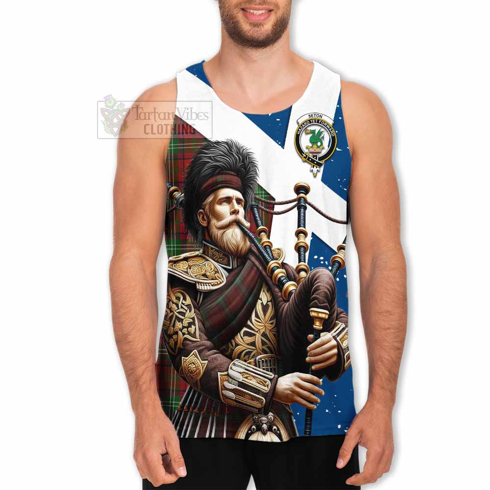 Seton Tartan Men's Tank Top with Family Crest Scottish Bagpiper Vibes - Tartan Vibes Clothing