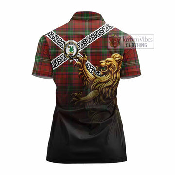 Seton Crest Tartan Women's Polo Shirt with Golden Lion Emblem Celtic Style - Tartan Vibes Clothing