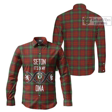 Seton Tartan Long Sleeve Button Shirt with Family Crest DNA In Me Style Men's Shirt - Tartanvibesclothing Shop