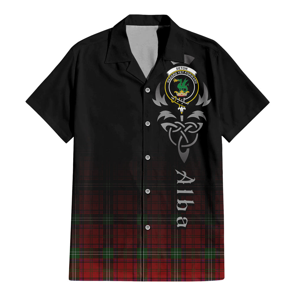 Seton Tartan Hawaiian Shirt Shirt Featuring Alba Gu Brath Family Crest Celtic Inspired - Tartan Vibes Clothing