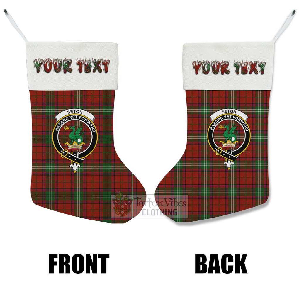 Tartan Vibes Clothing Seton Tartan Family Crest Christmas Stocking with Personalized Text