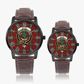 Seton Tartan Family Crest Leather Strap Quartz Watch - Tartan Vibes Clothing