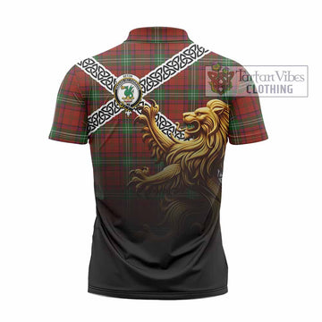 Seton Crest Tartan Zipper Polo Shirt with Golden Lion Emblem Celtic Style - Tartan Vibes Clothing