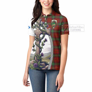 Seton Tartan Women's Polo Shirt with Family Crest and St. Andrew's Cross Accented by Thistle Vines - Tartan Vibes Clothing