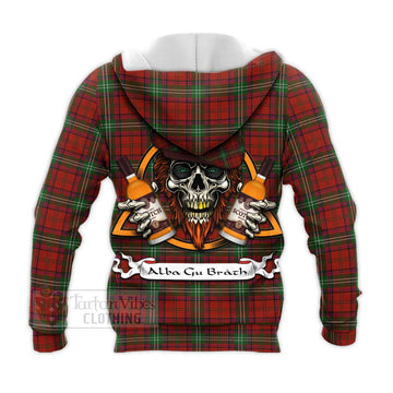 Seton Tartan Knitted Hoodie with Family Crest and Bearded Skull Holding Bottles of Whiskey - Tartan Vibes Clothing