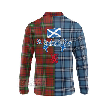 Seton Tartan Long Sleeve Polo Shirt Happy St. Andrew's Day Half Tartan Style - Tartan Vibes Clothing