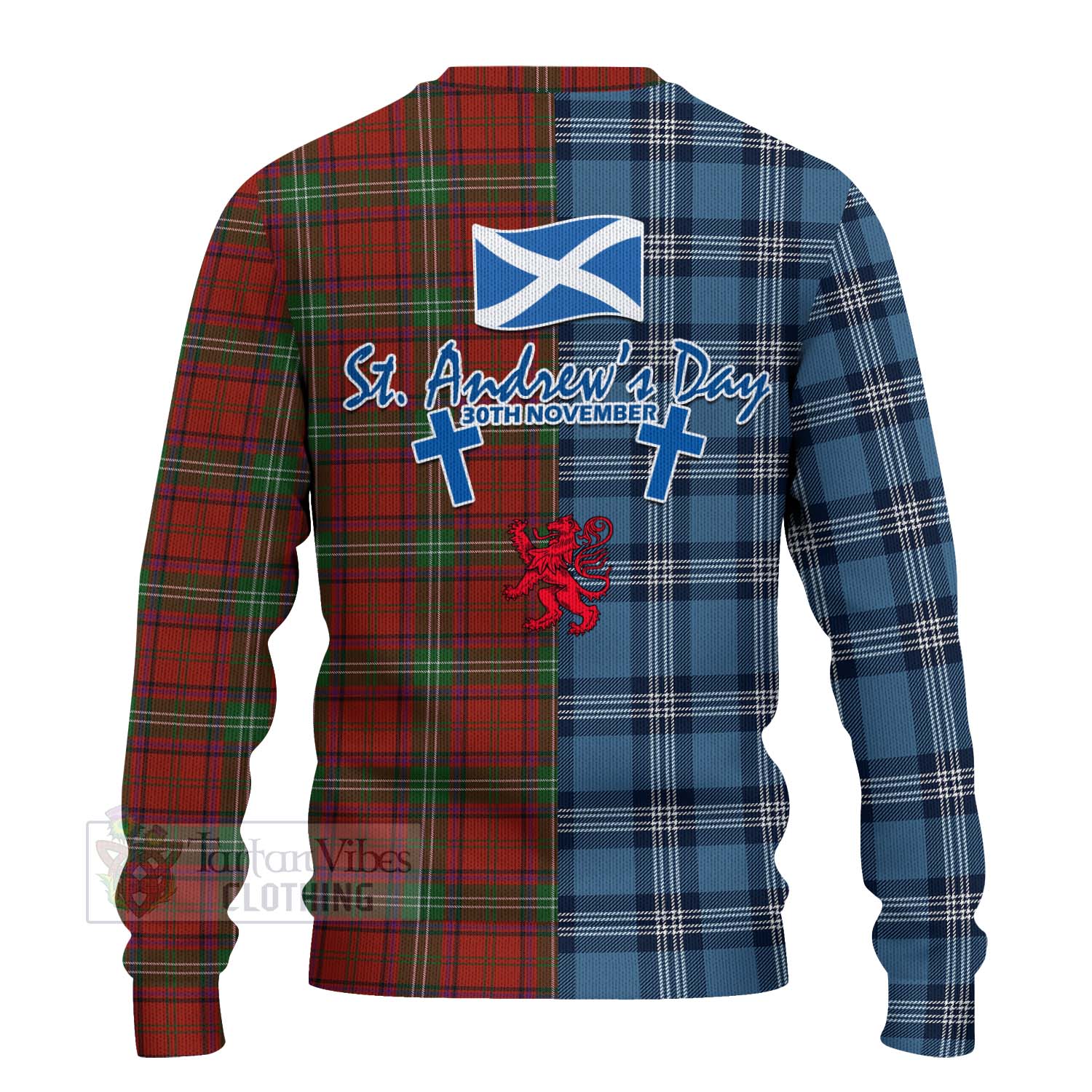 Seton Tartan Knitted Sweater Happy St. Andrew's Day Half Tartan Style - Tartan Vibes Clothing