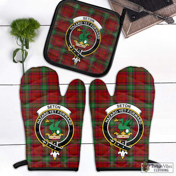 Seton Tartan Combo Oven Mitt & Pot-Holder with Family Crest - Tartan Vibes Clothing