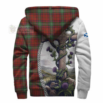 Seton Tartan Sherpa Hoodie with Family Crest and St. Andrew's Cross Accented by Thistle Vines - Tartan Vibes Clothing