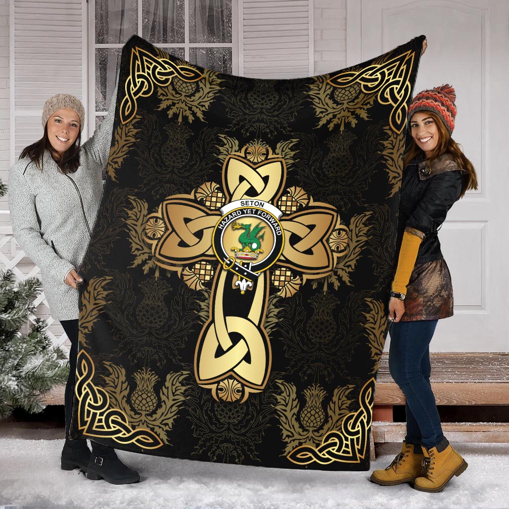Seton Clan Blanket Gold Thistle Celtic Style - 2D-tartanvibesclothing