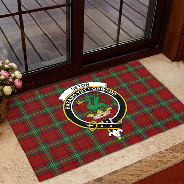 Seton Tartan Rubber Doormat with Family Crest