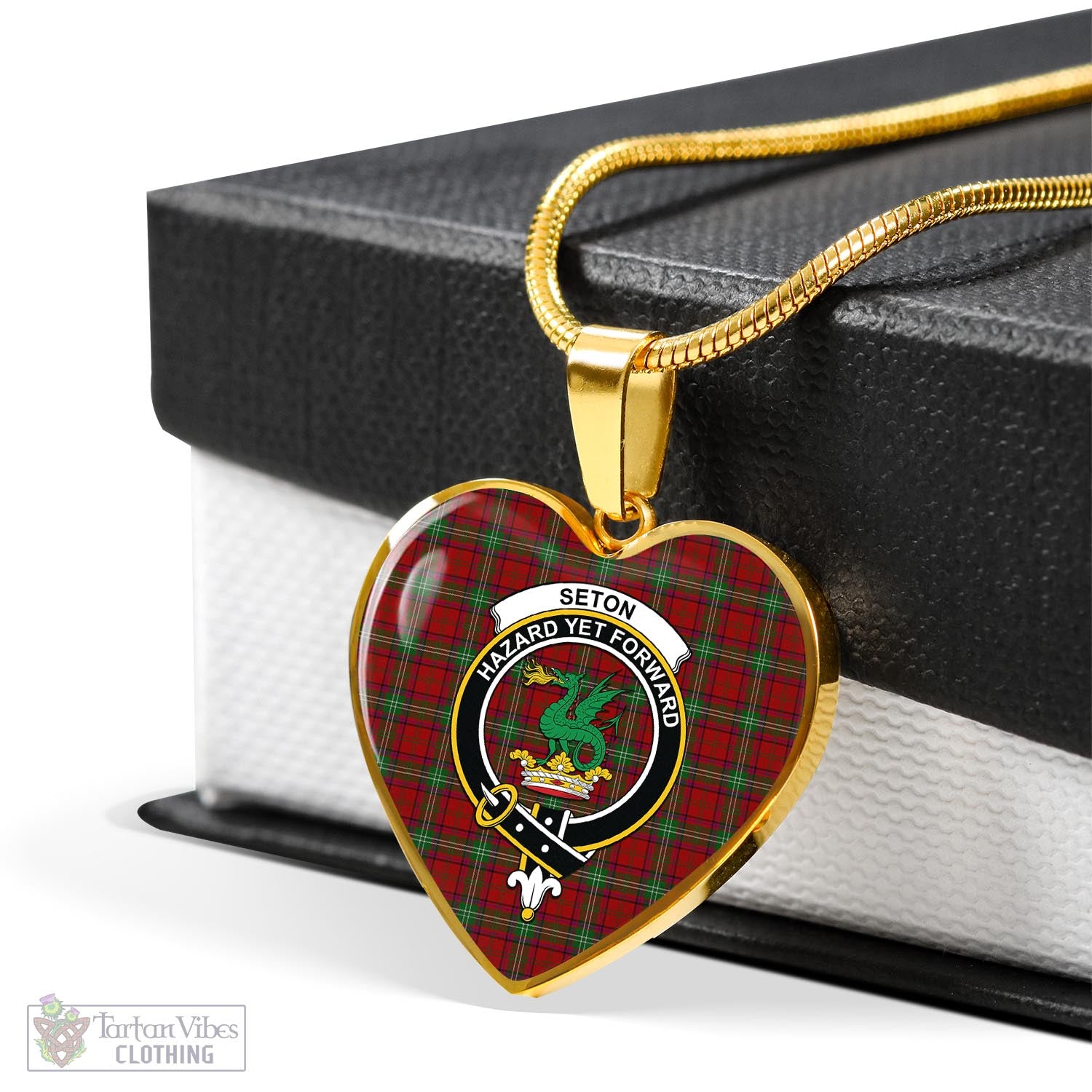 Seton Tartan Heart Necklace with Family Crest - Tartan Vibes Clothing