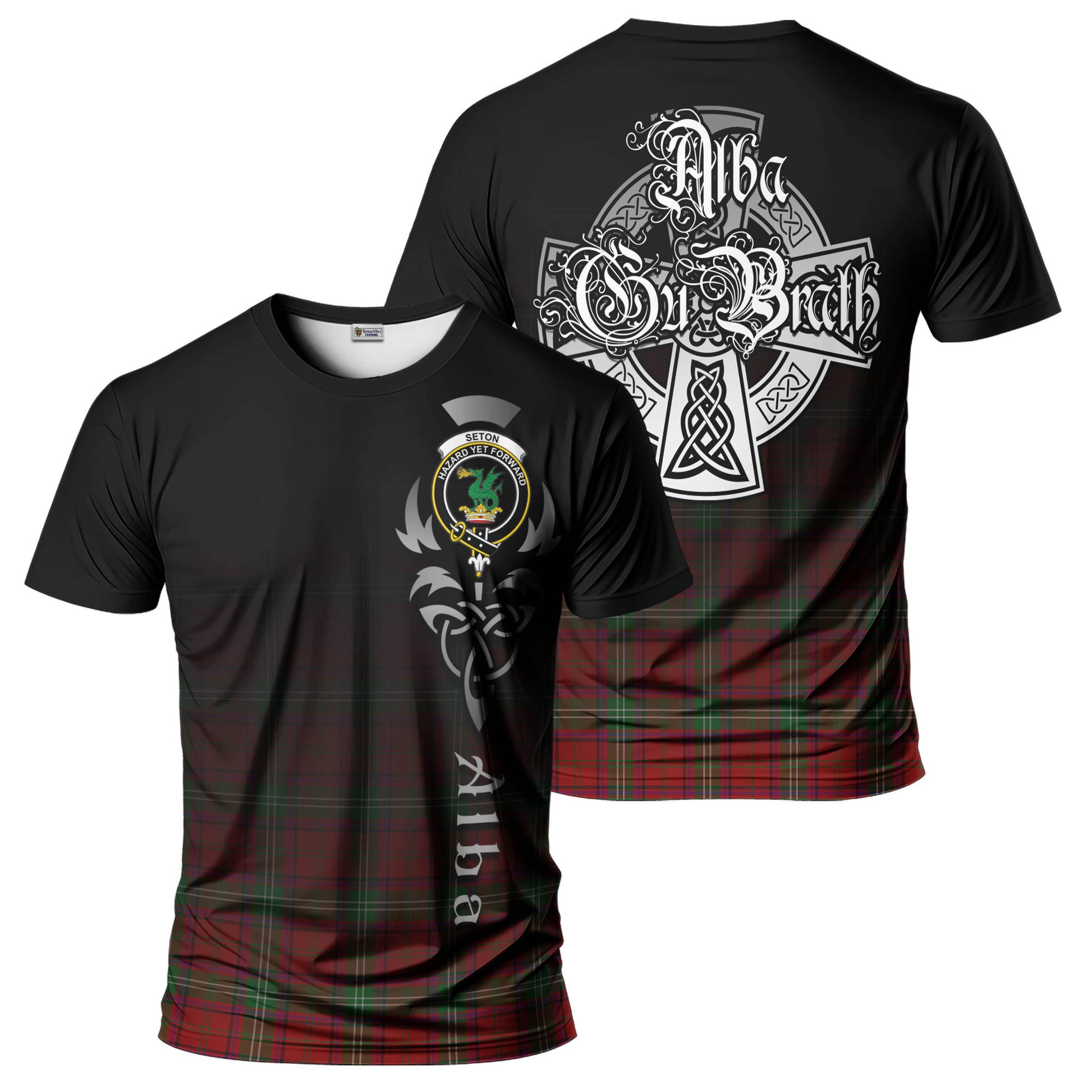 Seton Tartan T-Shirt Featuring Alba Gu Brath Family Crest Celtic Inspired - Tartan Vibes Clothing