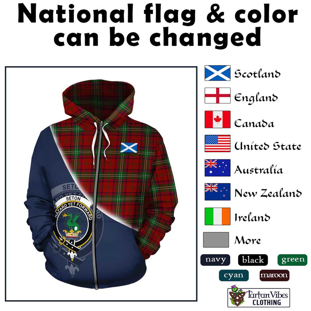 Seton Tartan Hoodie with Personalised National Flag and Family Crest Half Style - Tartan Vibes Clothing