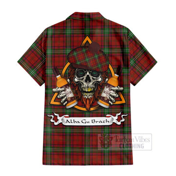 Seton Tartan Hawaiian Shirt with Family Crest and Bearded Skull Holding Bottles of Whiskey - Tartan Vibes Clothing